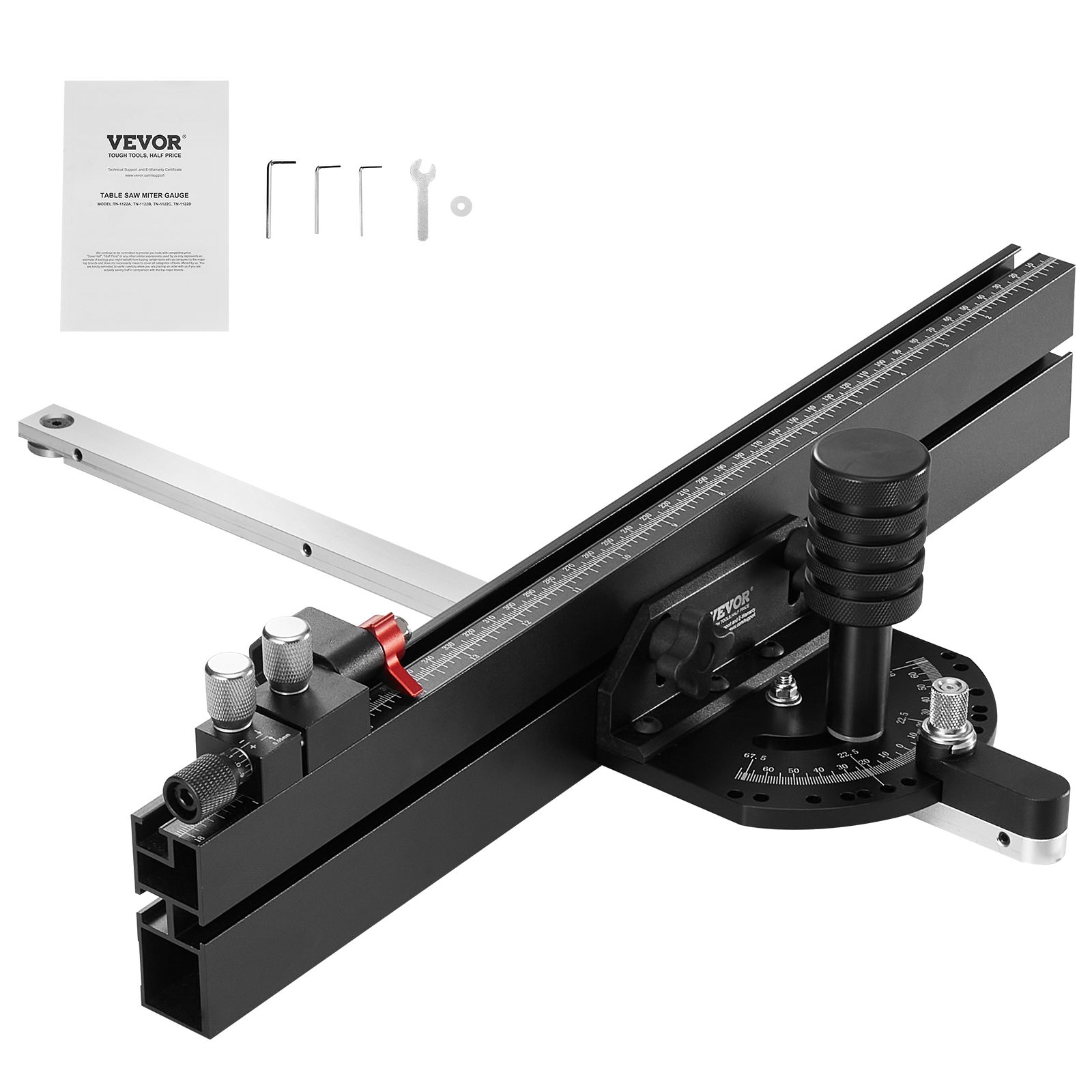Precyzyjny miernik kątowy, standardowe gniazdo 3/4'' x 3/8'', piła stołowa ze stopu aluminium Miernik kątowy z rusztem 18 cali 15 ograniczników VEVOR
