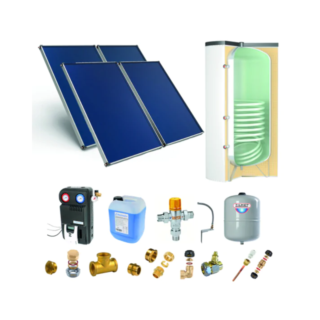 Chauffe-eau solaire : 4 capteurs solaires fixation toiture inclinée + ballon ECS 500L - THERMADOR - PSOLECSE45
