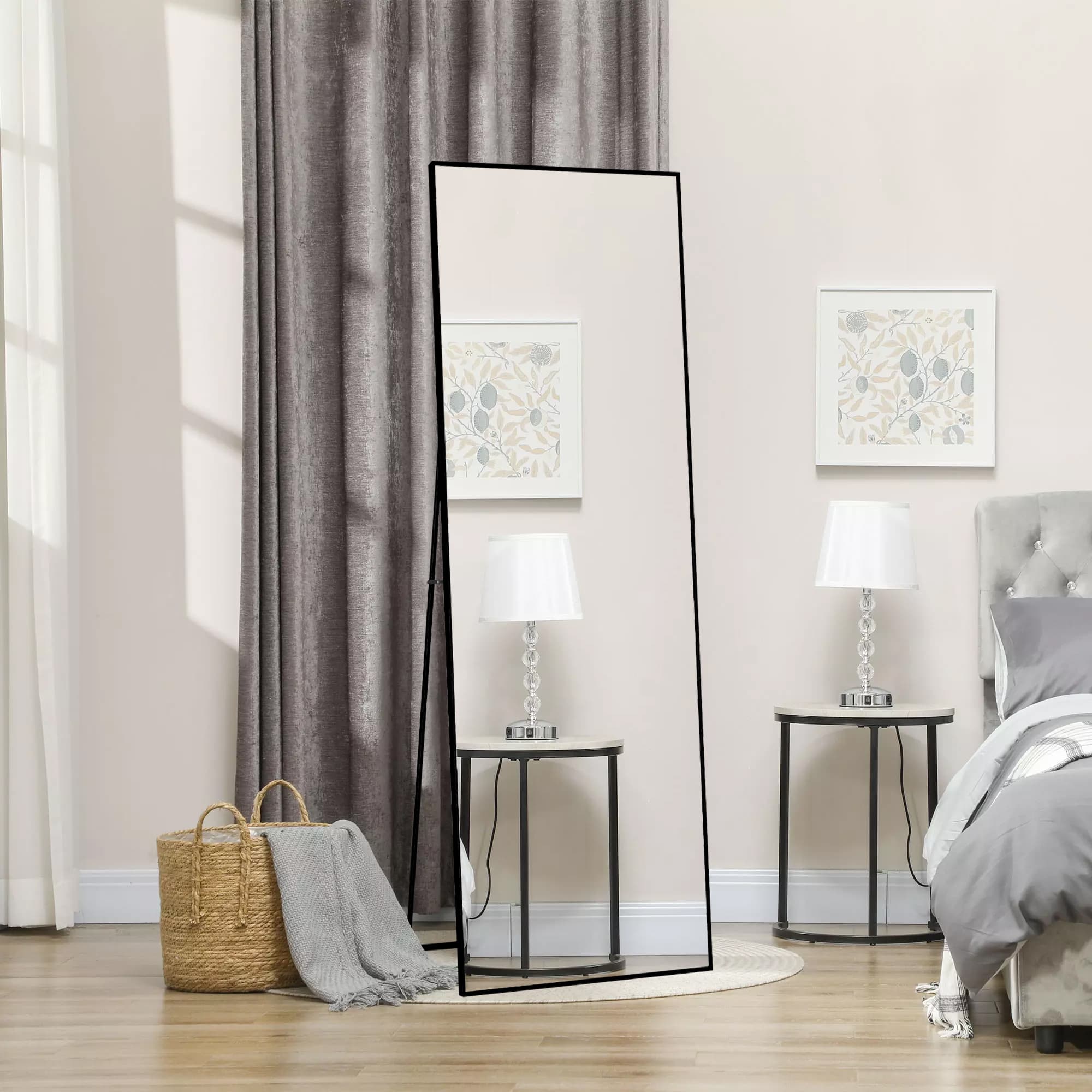 Espejo cuadrado de cuerpo entero de 164*54 cm (negro, marco de aluminio): se puede montar en la pared o inclinar. - 2