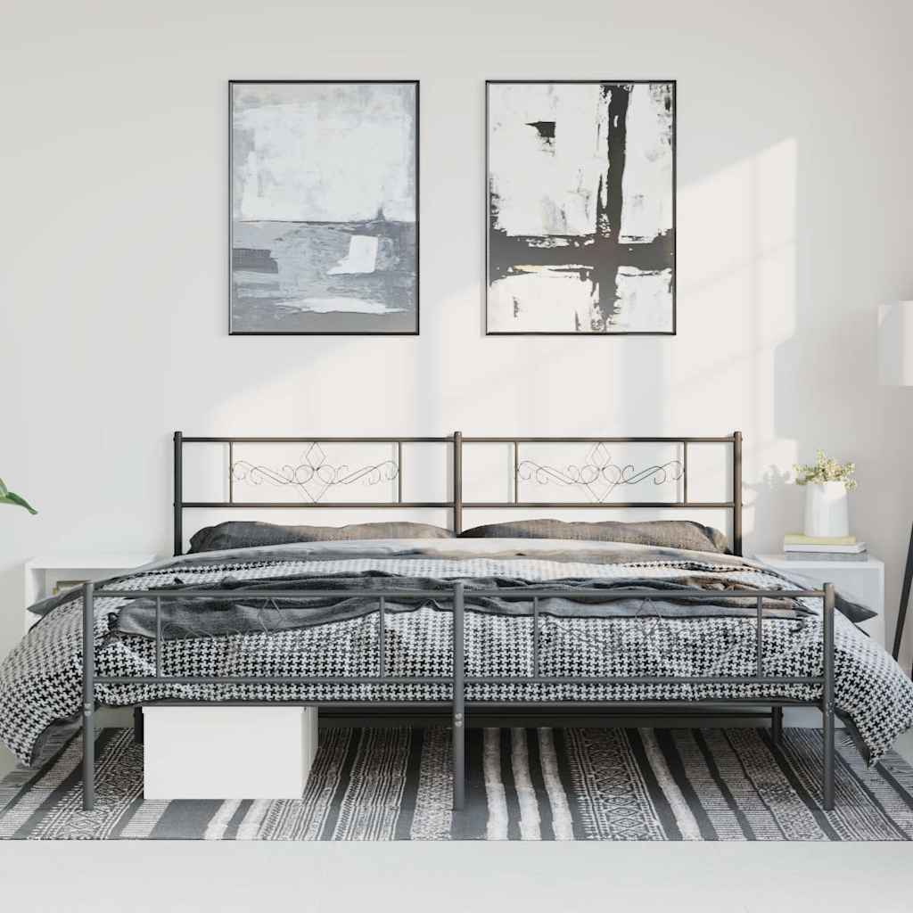 Estructura de cama sin colchón con estribo, de metal negro, para dormitorio, 193 × 203 cm - 4