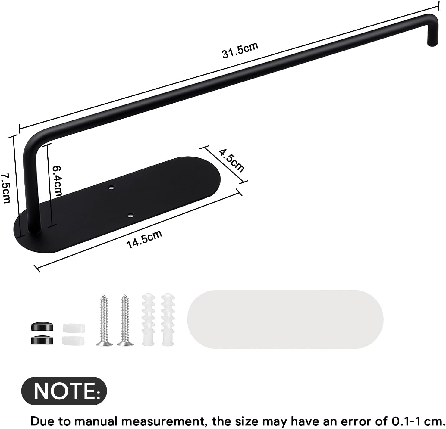Czarny uchwyt na ręczniki papierowe, ścienny uchwyt na ręczniki papierowe, samoprzylepny uchwyt na ręczniki papierowe do kuchni bez wiercenia, uchwyt - 3