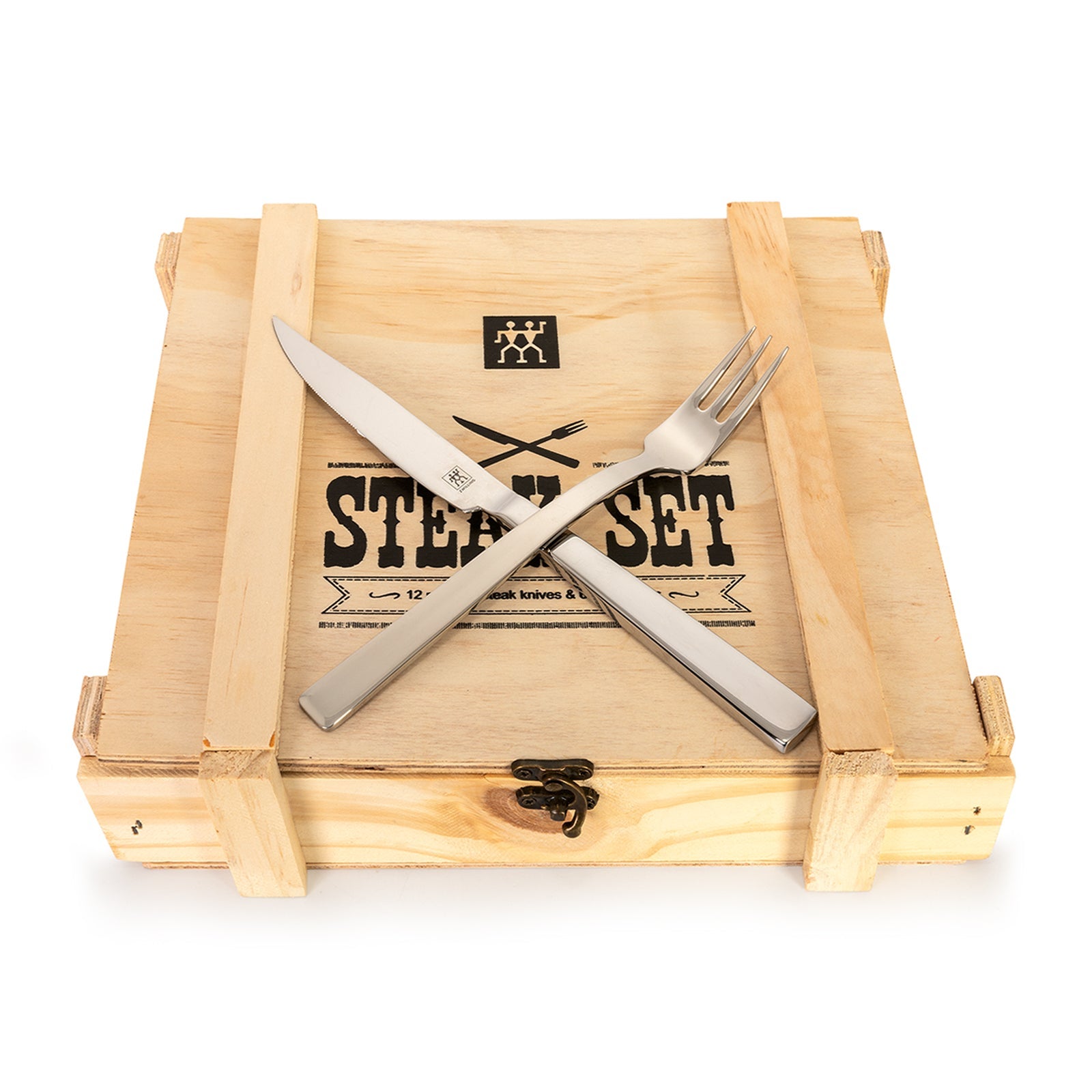 Zwilling Steak Set, Juego De 12 Cubiertos Chuleteros En Caja De Madera Rústica Carne , Leroy Merlin