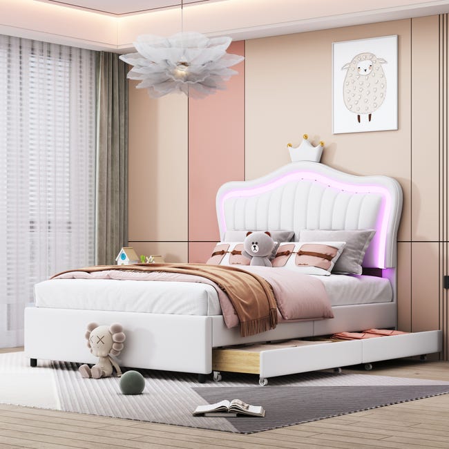 Lit rembourré pour enfant - 90 x 200 cm - avec tête de lit avec toboggan Lit rembourré pour enfant - 90 x 200 cm - avec tête de lit avec toboggan