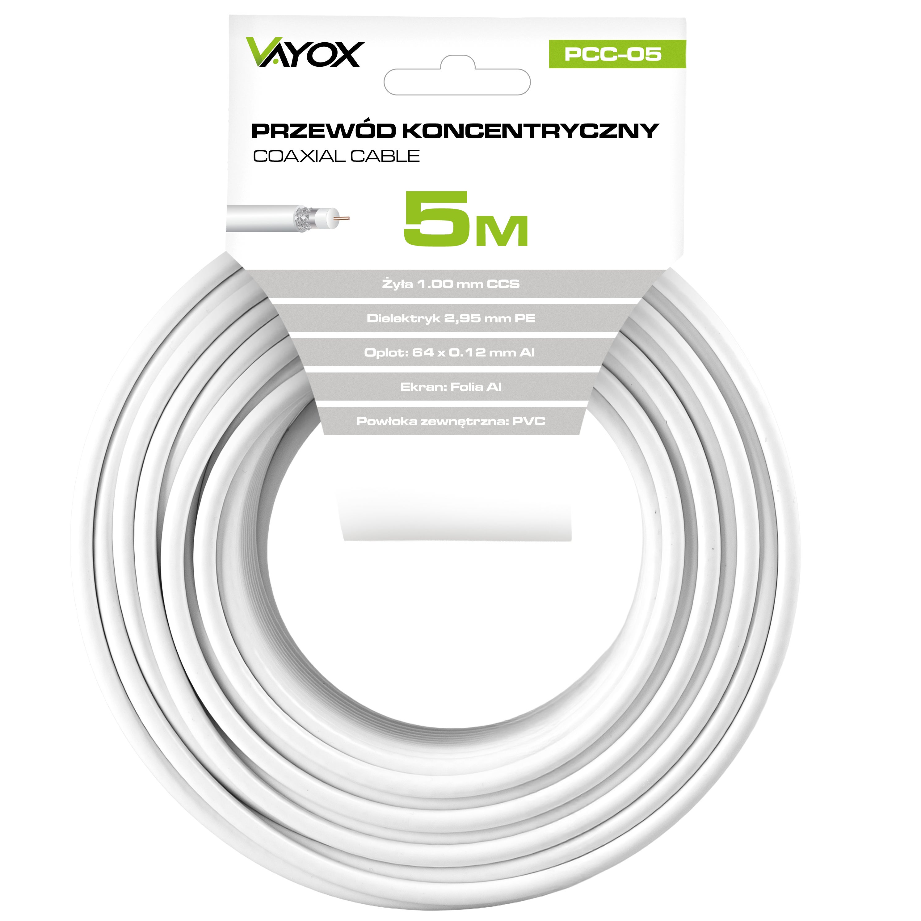 Kabel koncentryczny RG6U 5M PCC-05 Vayox