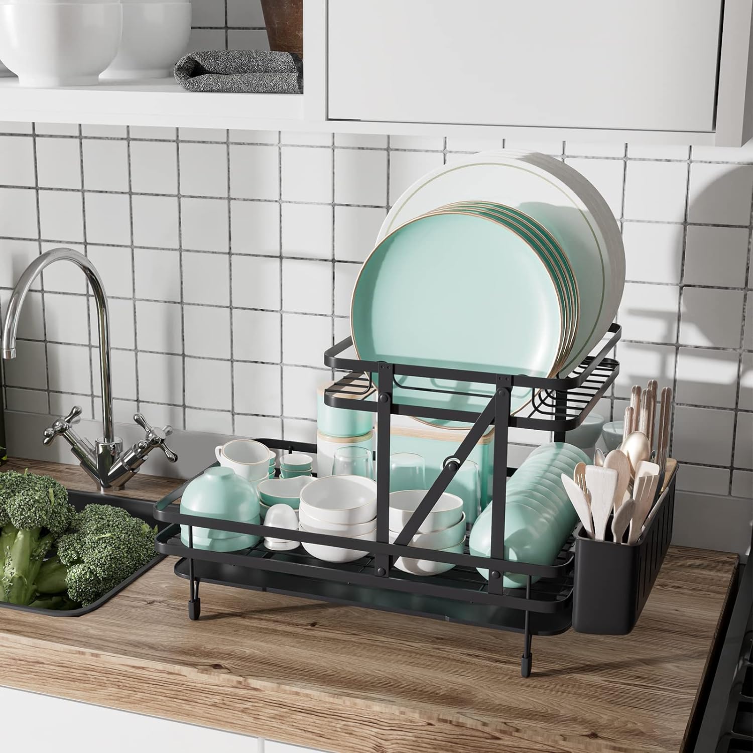 Relaxdays Scolapiatti da Appoggio Lavello, Scola Piatti, Tazze, Vaschetta Raccogli Acqua, Gocciolatoio Cucina, Arancione | Leroy Merlin