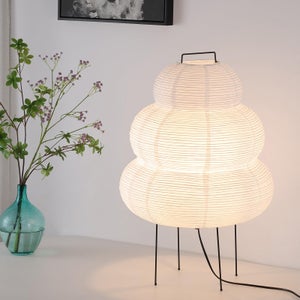J.SUNUN Lampada Da Tavolo In Carta Di Riso - Stile Moderno - Altezza 23 Cm - Portalampada E14 - Luce Calda D'Ambiente - 4