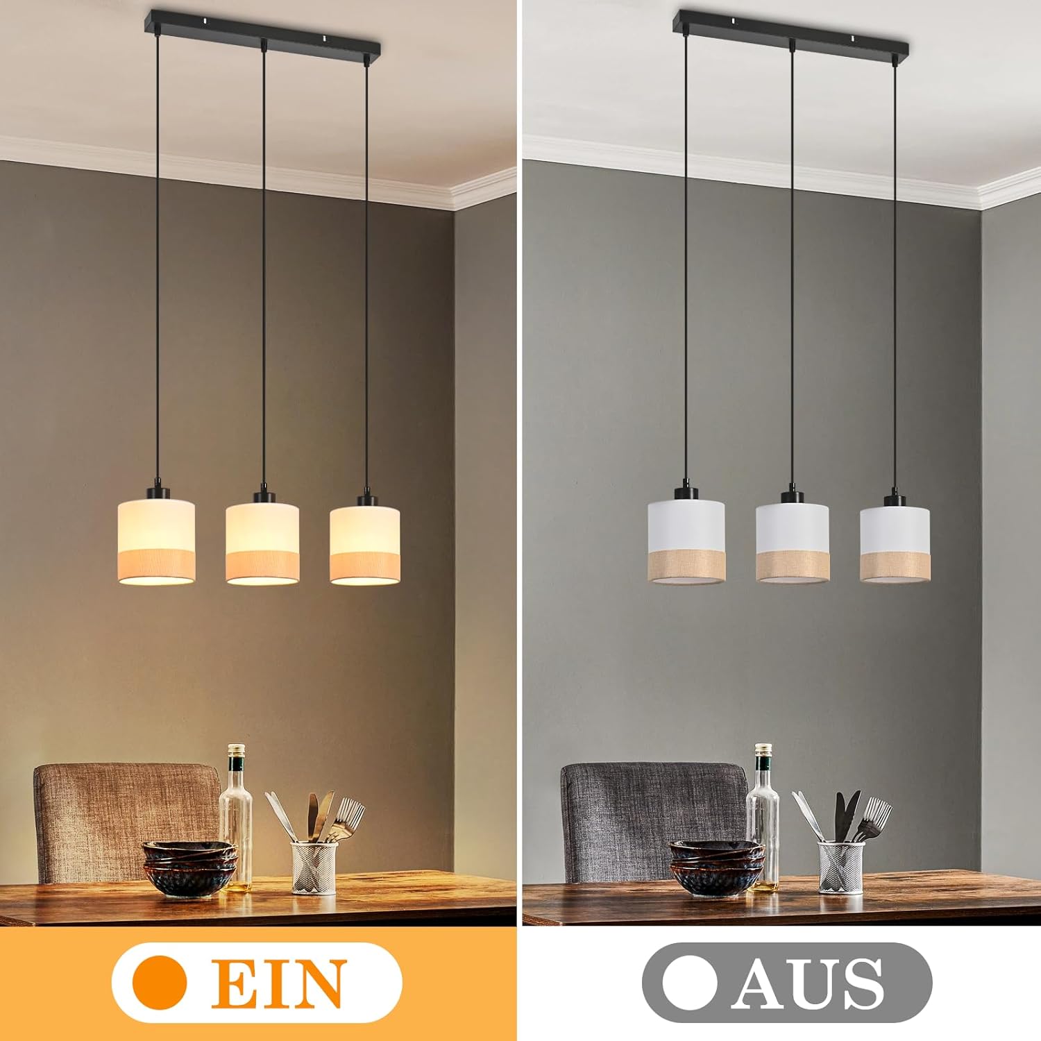 ZMH Lampa wisząca nowoczesna E27 biała 3 płomienna do salonu bez żarówki - 5