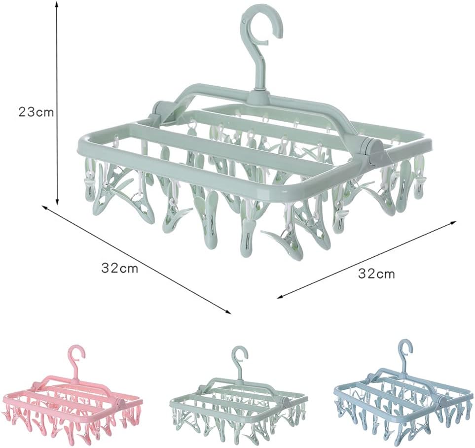 BONYCUST Stendibiancheria per calze da appendere con 24 mollette da bucato pieghevoli in plastica - per calzini biancheria intima vestiti per bambini pieghevole (Blu
