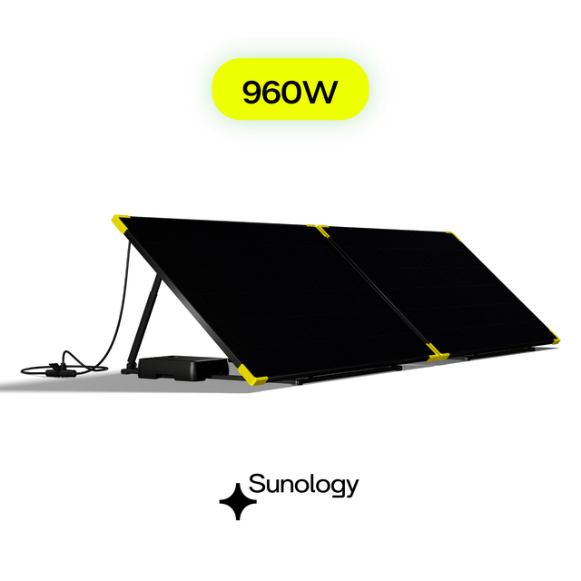 Sunology PLAY - Kit 2 panneaux solaires complet 960W bifacial – 2 Stations solaire livrées totalement assemblées – Installation au sol ou au mur