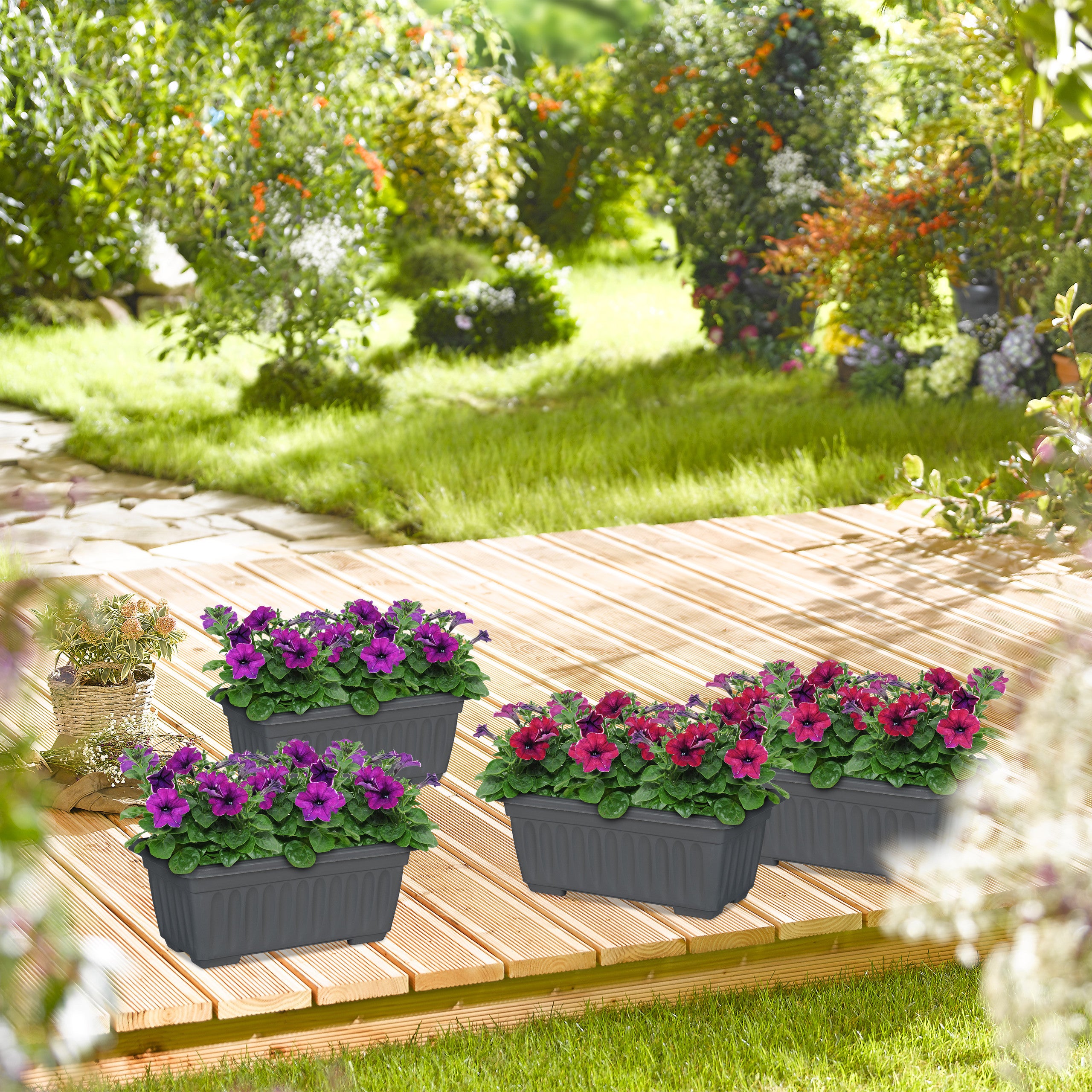 Set de 4 jardineras rectangulares para interior y exterior, de plástico, 14 x 34 x 18,5 cm, antracita, Relaxdays - 2