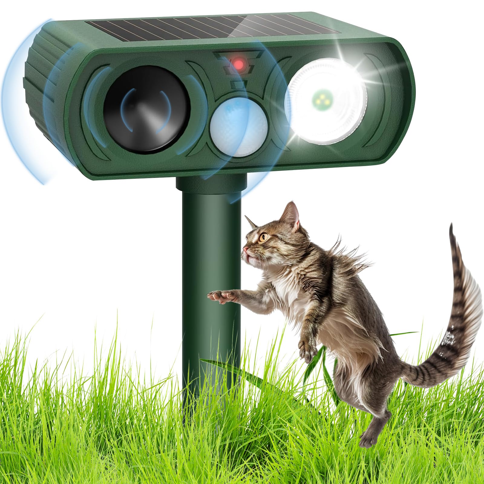 Répulsif Ultrason Solaire Pour Animaux - 2 Unités - 5 Modes, Détection PIR, étanche IP55 - Pour Chats, Chiens, Rongeurs