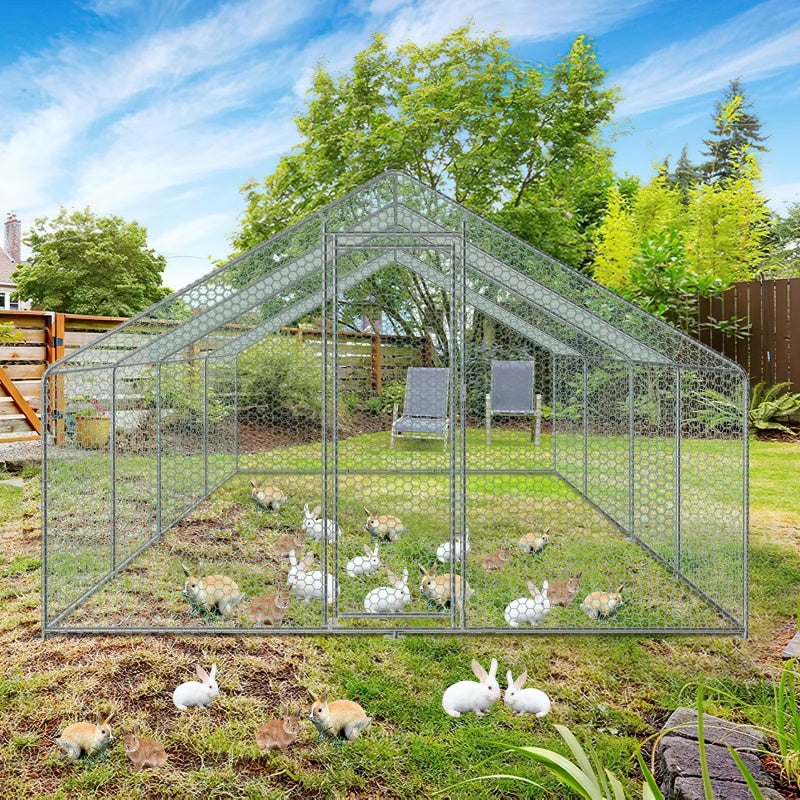 Galinheiro Galinheiro Aço galvanizado com rede com zona coberta com fechadura Galinheiro para pequenos animais 3 x 8 x 2 m 24m² - 9