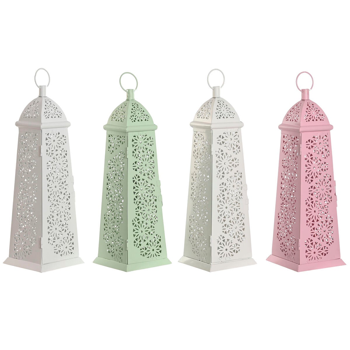 Farol home esprit blanco verde rosa metal aluminio shabby chic 13 x 13 x 43 cm (4 unidades)
