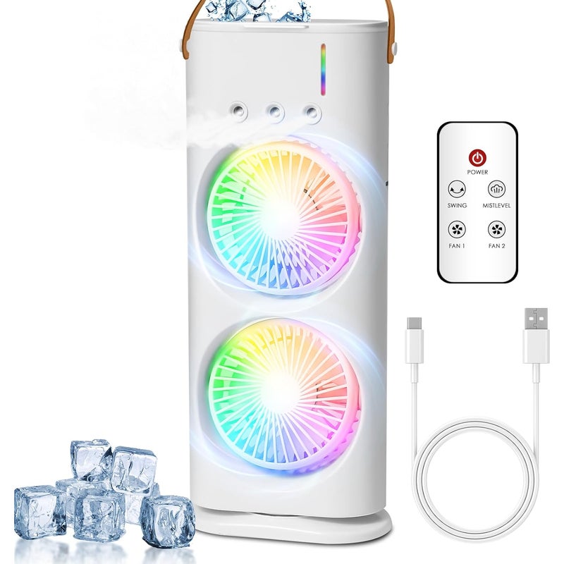 Przenośny klimatyzator, wentylator USB, chłodnica powietrza, nawilżacz powietrza, wentylator dwugłowicowy, zbiornik na wodę o pojemności 600 ml