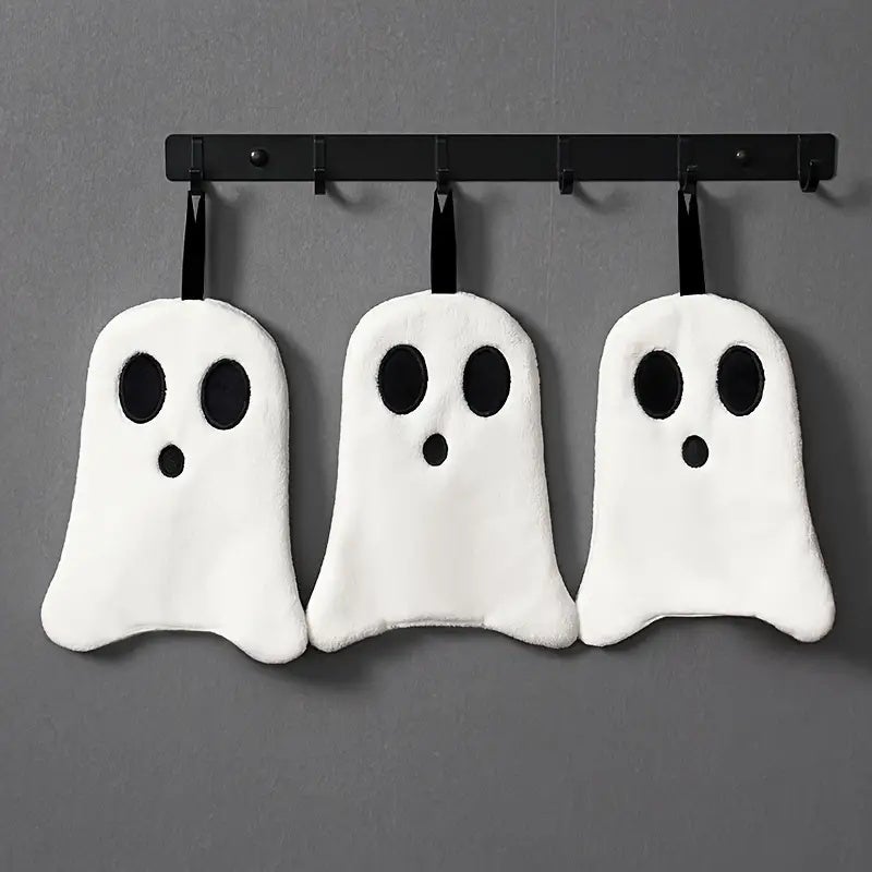 3 ręczniki do rąk w kształcie ducha, dekoracja łazienki do zawieszenia na Halloween, super chłonny ręcznik do rąk z weluru koralowego
