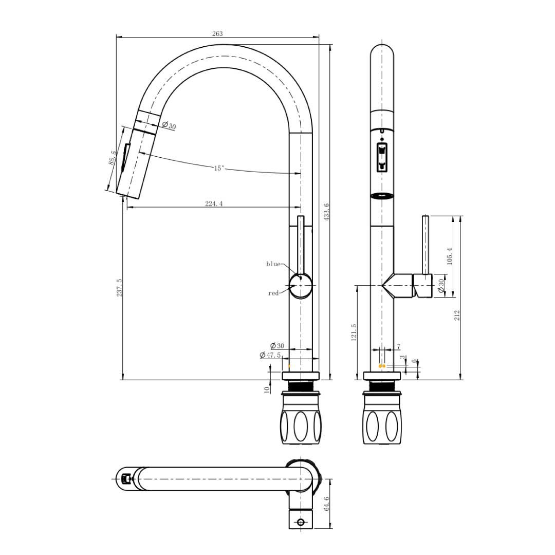 Portofino mitigeur évier à douchette extractible gris gun métal - 3