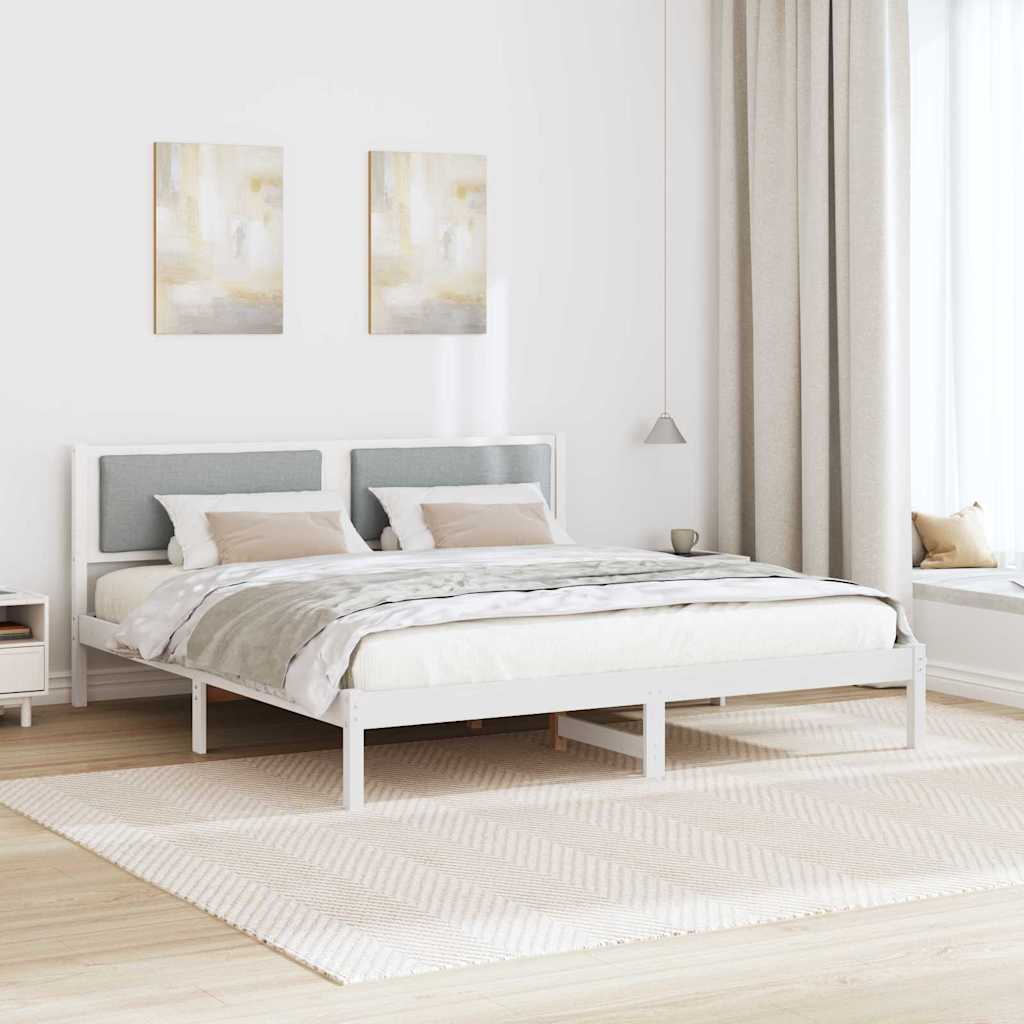 Cadre de lit gris clair, pin massif, pour la chambre, 200 × 200 cm - 4
