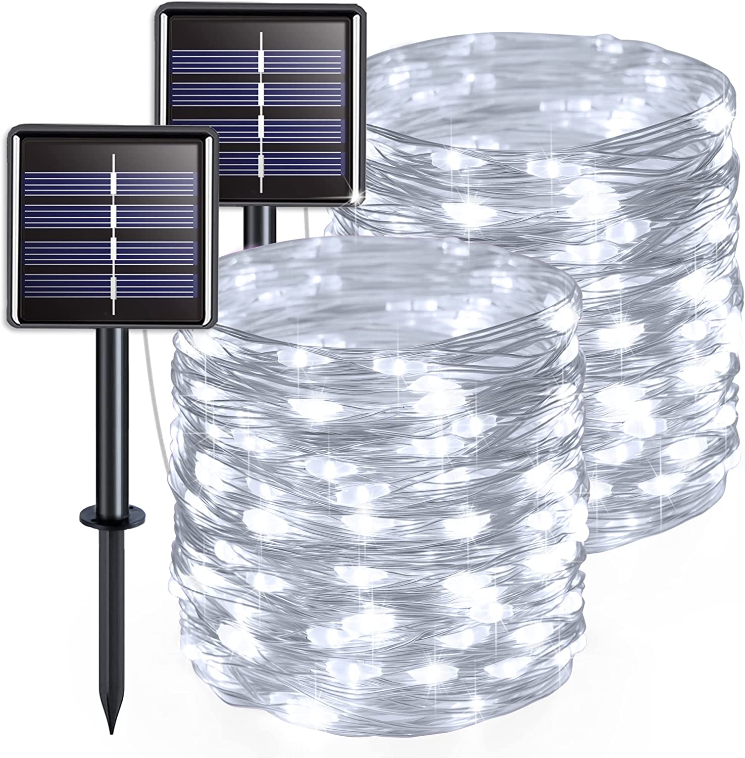 Szt LED zewnętrzna słoneczna lampa bajkowa z trybami wodoodporna dekoracyjna lampka z drutu miedzianego do ogrodu drzewo boże narodzenie biały