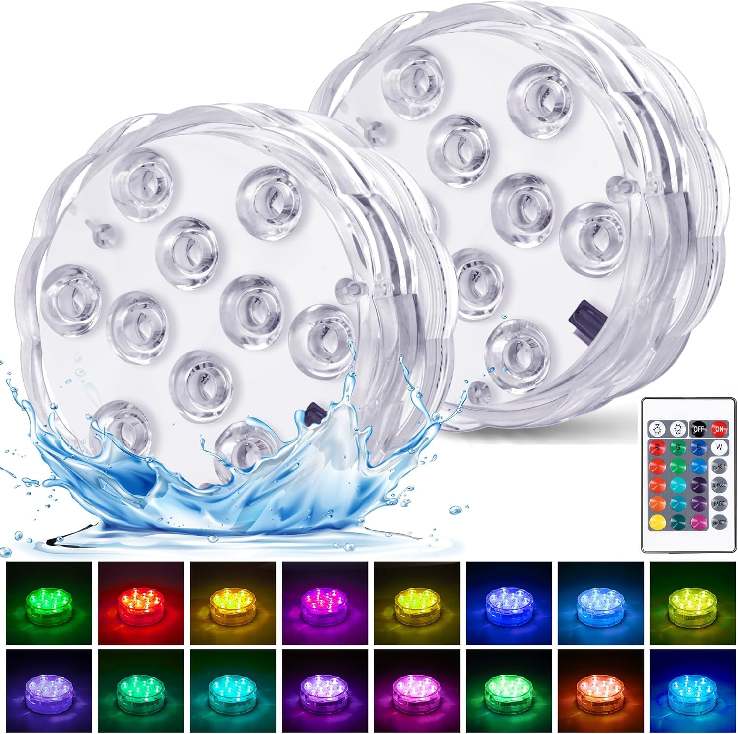 2-częściowa lampa basenowa, lampa LED, wodoodporna, wielokolorowa, zanurzalna lampa RGB, z pilotem