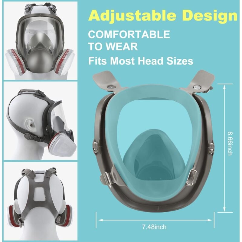 Respirateur facial complet réutilisable – Protection contre particules,poussière,produits chimiques – 10 filtres + 5 gants inclus - 2