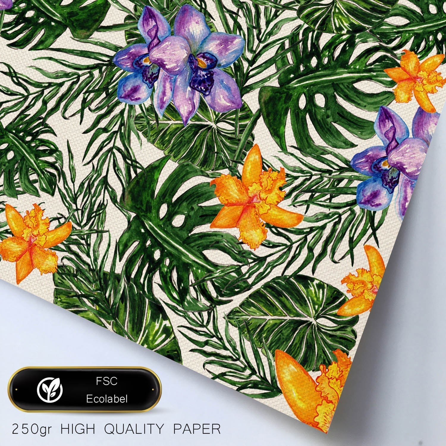 Affiche De Fleur Et De Nature. Feuille Carrée Me Donne La Vie, Illustrée De Dessins De Couleur. Cadre En Bois Clair - 2