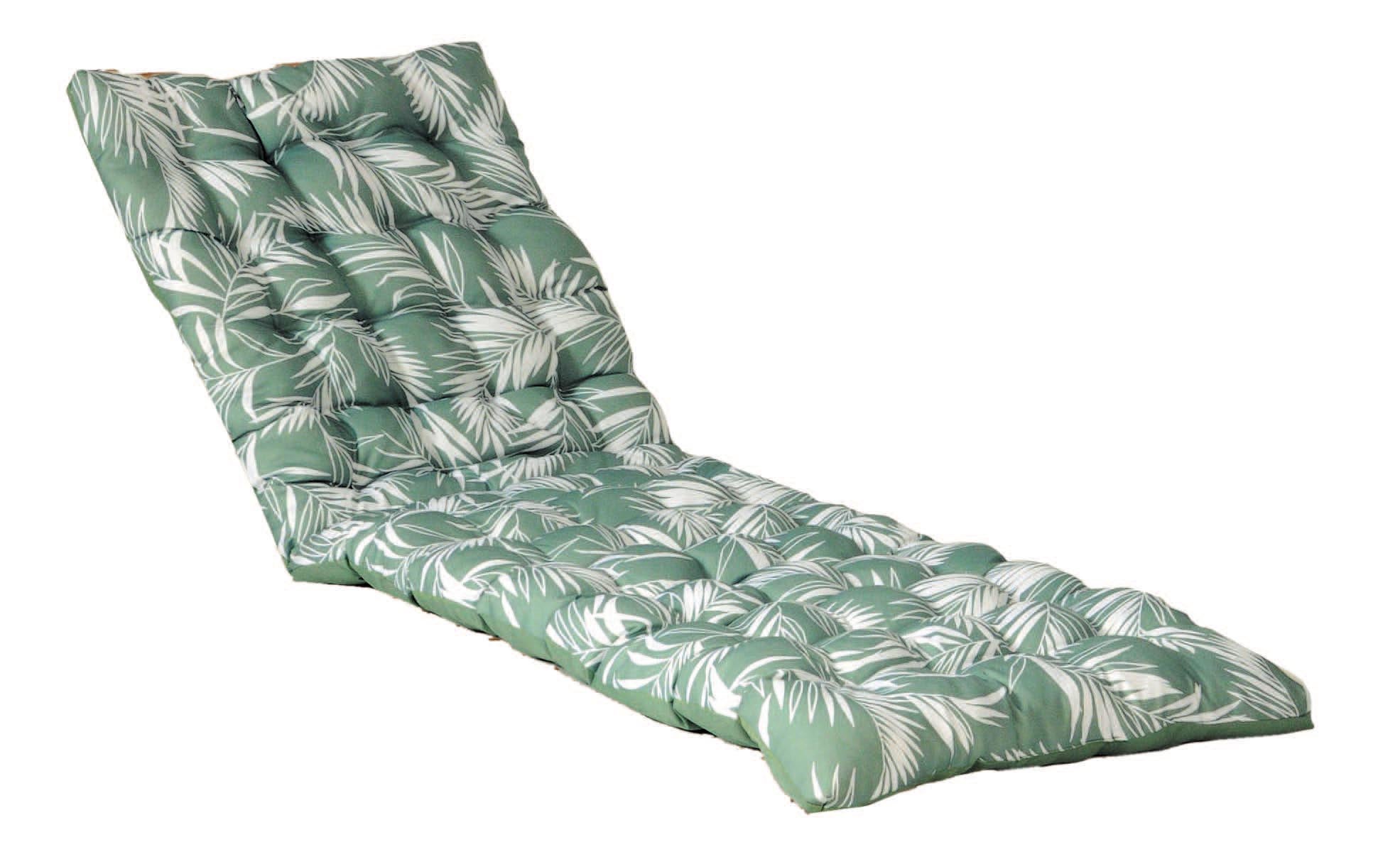 Coussin matelassé bain de soleil, transat, en Tissu déperlant 190x60cm bicolore Imprimé Vert et Uni Vert, DYLREV - 2