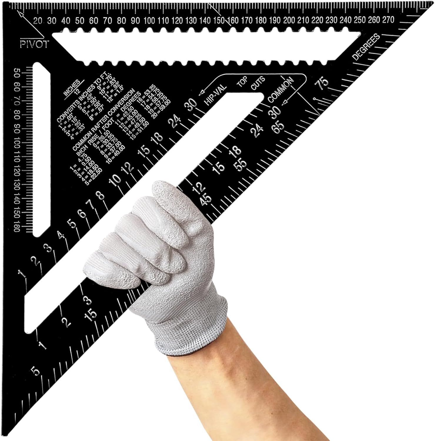 12-calowy (30,5 cm) czarny aluminiowy kątownik ciesielski, linijka trójkątna metryczna do pomiaru kątów, dla cieśli