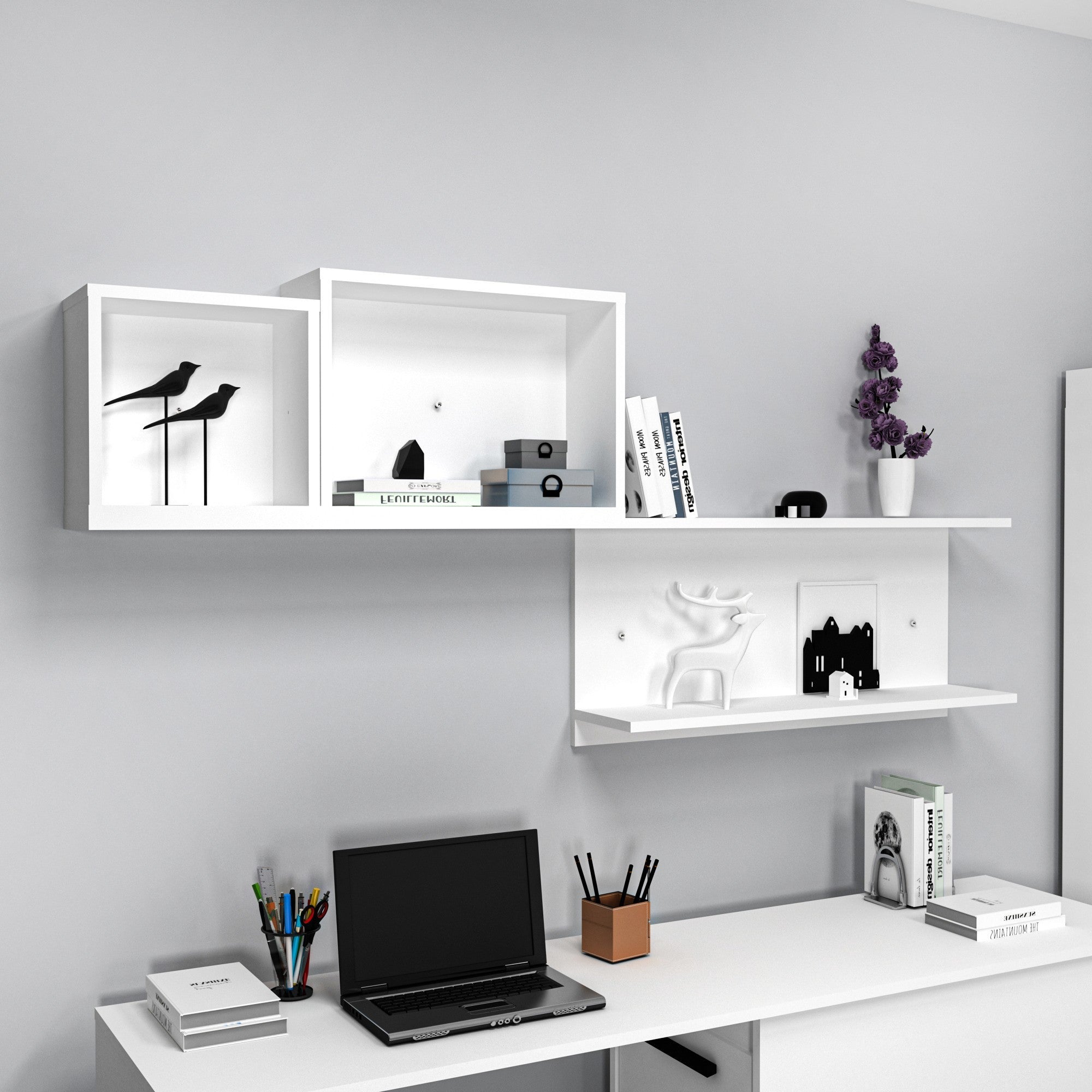 Estante de pared – 180 cm x 80,4 cm x 19,6 cm – blanco – tablero de partículas