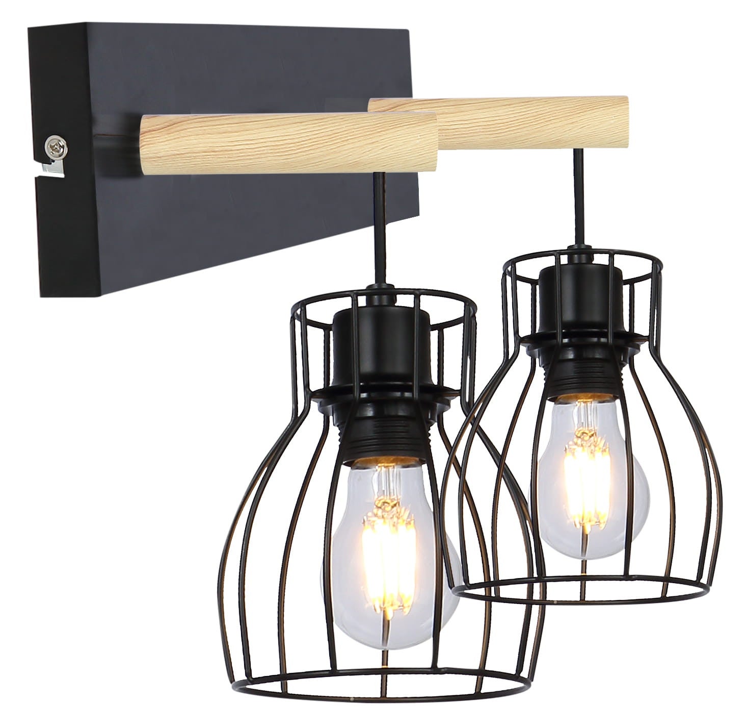 Kinkiet ścienny Bernita jasne drewno-czarny 2xE27x60W wym: 34 x 28 x 25 cm metal IP20 Candellux
