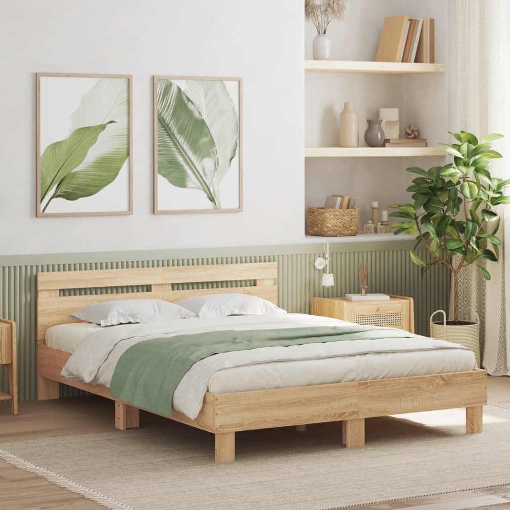 Cadre de lit avec LED sans matelas chêne sonoma 140x200 cm Leroy Merlin