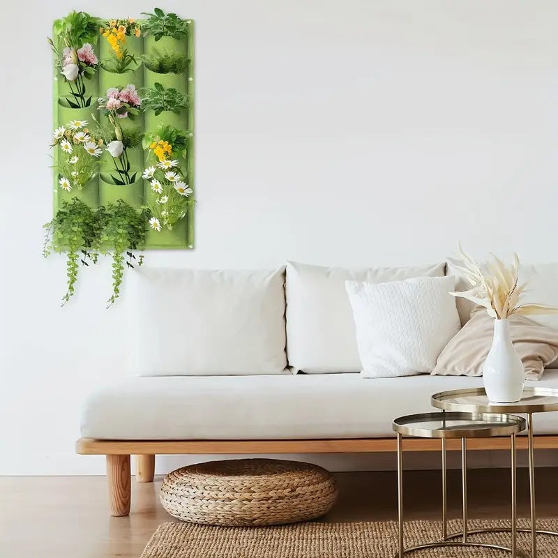 Lot de 2 sacs de culture suspendus, jardinière murale verticale, sac de culture mural pour décoration murale intérieure et extérieure, 18 poches - 6