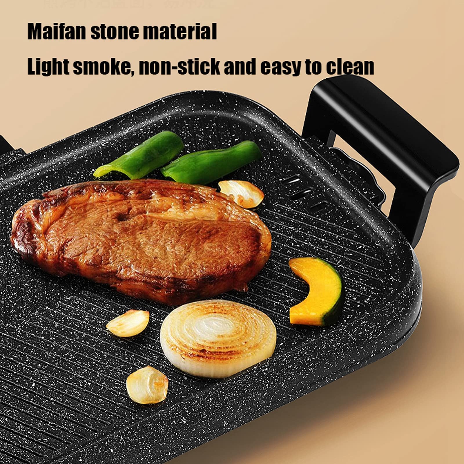 Grill domowy,elektryczny grill 2 w 1,podwójna kontrola temperatury,patelnia o dużej pojemności z powłoką zapobiegającą przywieraniu,spotkania rodzinne - 3