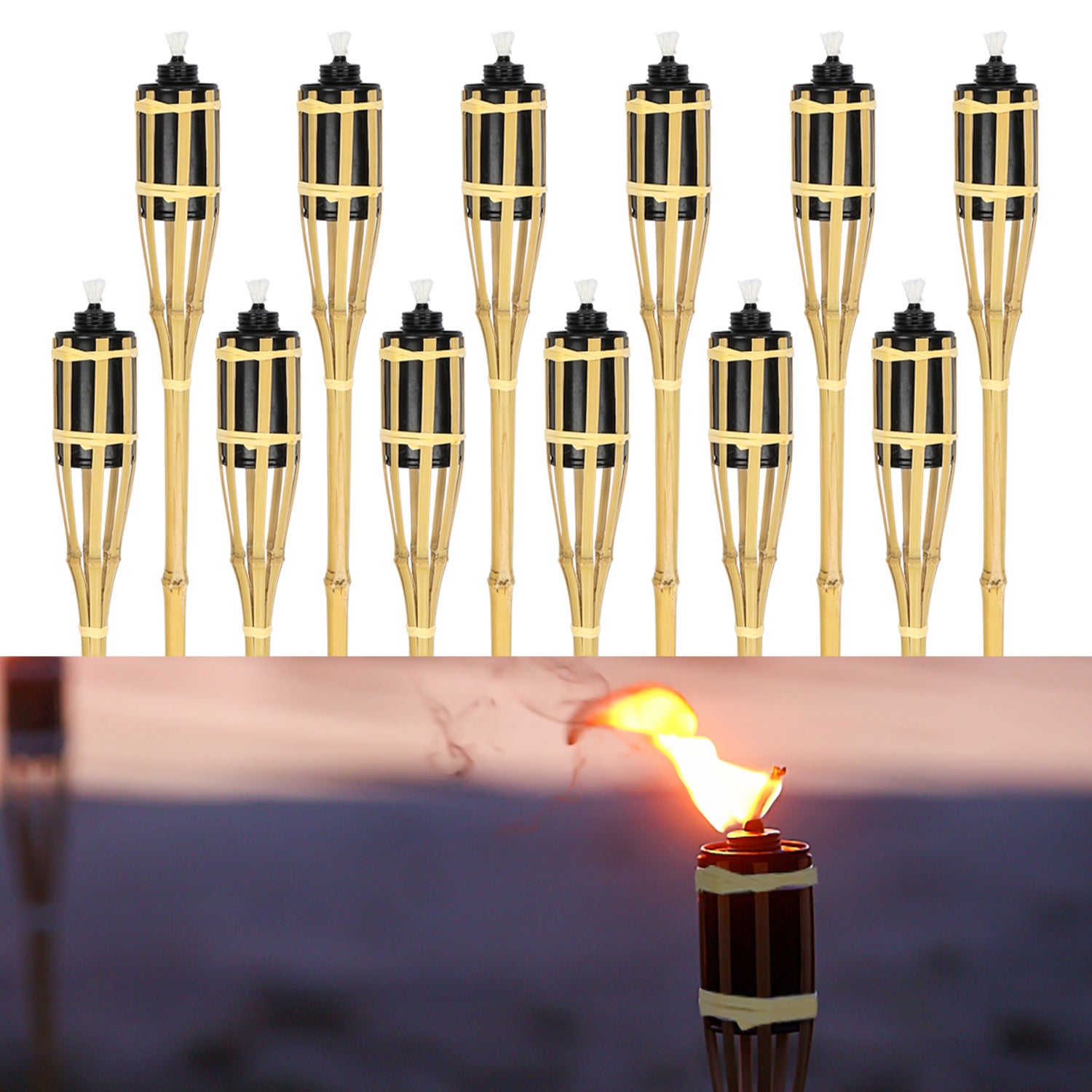 Aufun Torche de jardin en bambou, Set de 40 torches en bambou Torche