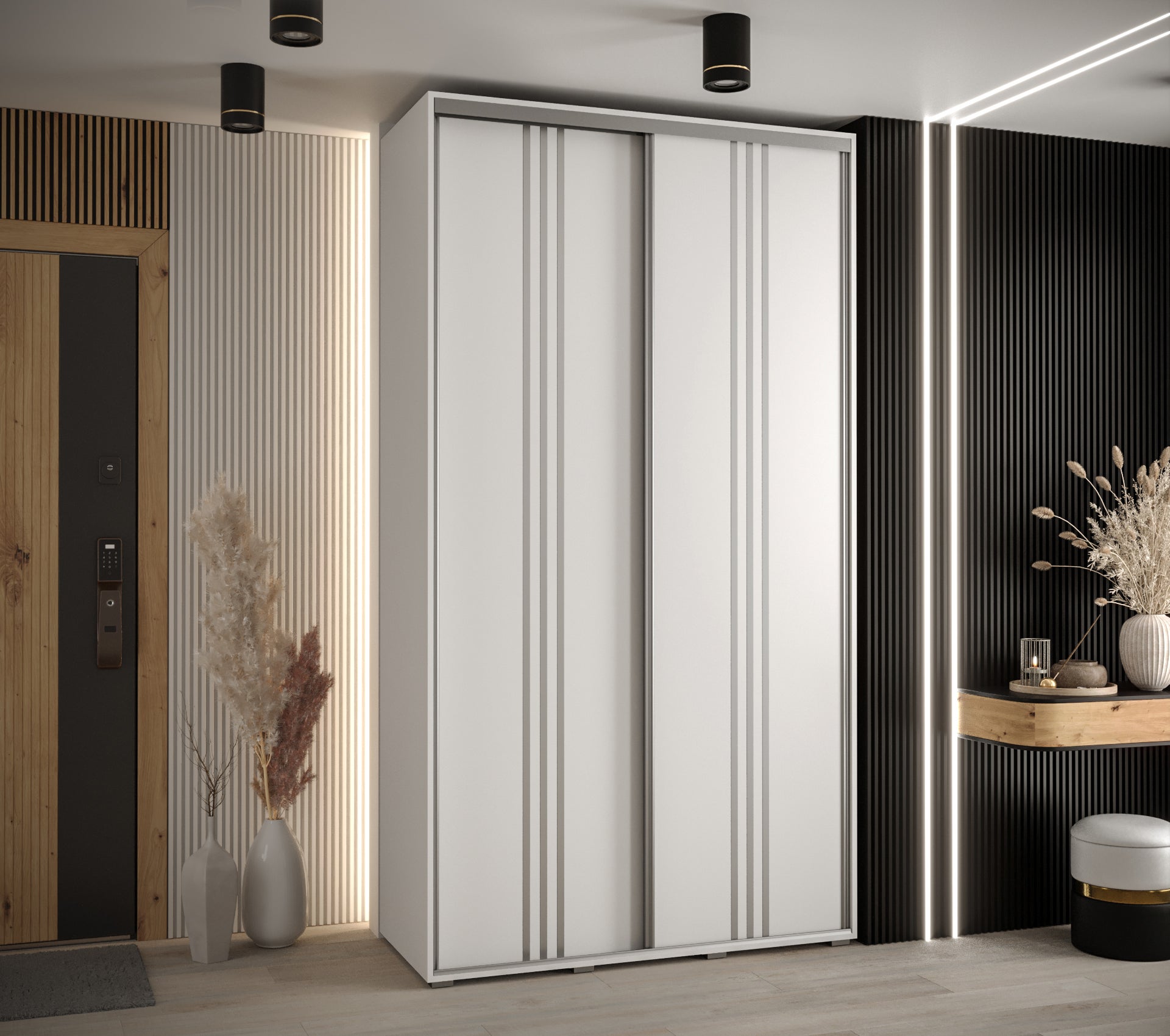 Szafa przesuwna wysoka Davos 6 130 x 60 x 235,2 cm biały + biały + u. srebrny - Abiks Meble - 2