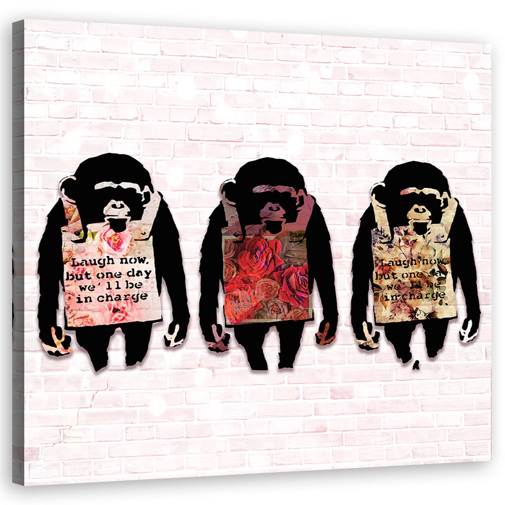 Obraz na płótnie, Banksy Śmiejcie się małpy 50x50