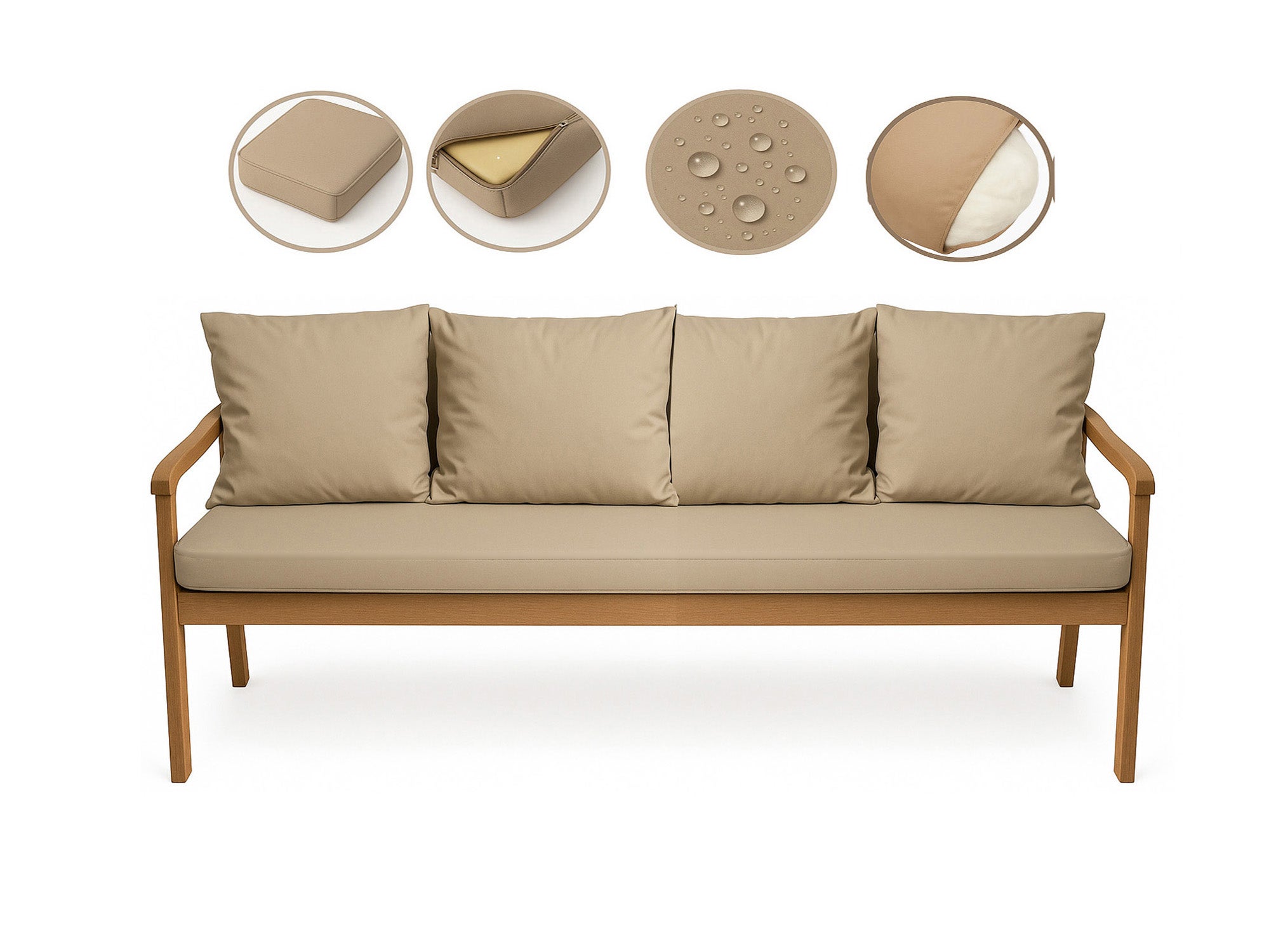 Coussin pour banc 180x60x50cm, Coussins pour balancelle de jardin Beige, couvertures amovibles, Coussin extérieur/intérieur - 2