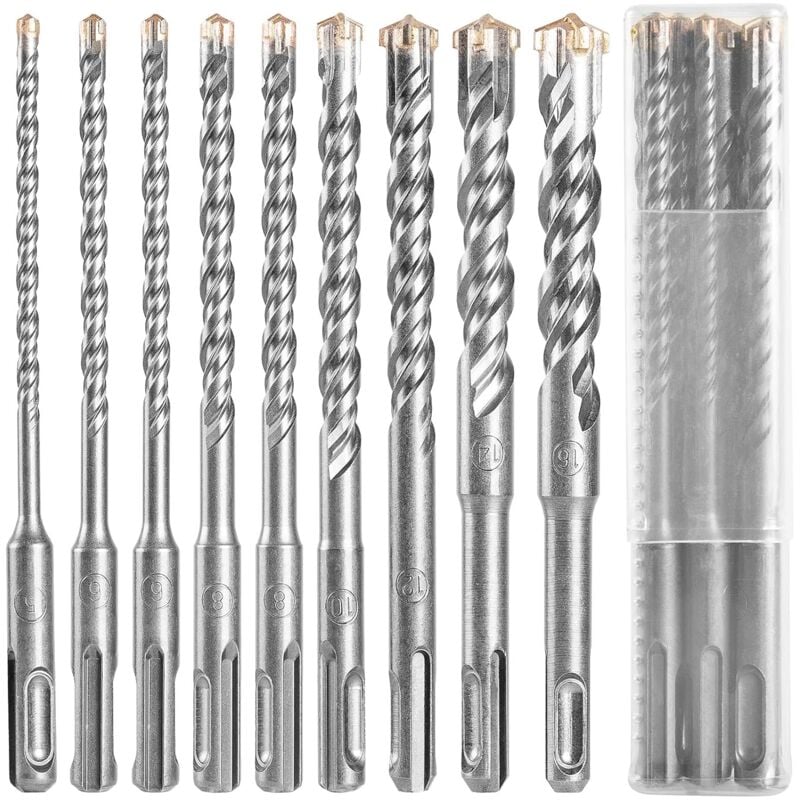 Wiertło do betonu SDS, 9 szt. (5 mm 16x160 mm) wiertło do płytek, zestaw wierteł i przecinaków do młotowiertarki, poprzeczne wiertła do betonu i cegły