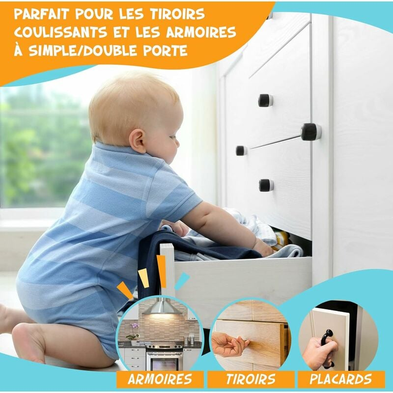 Sécurité Bébé Placard Bloque Porte (4 Verrous + 1 Clés), Bloque Tiroir Sécurité Enfant Verrouillage Bébé Serrures Verrous Magnétique Loquets de Sécuri - 5
