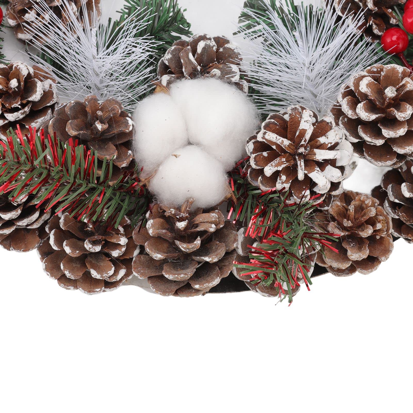 Couronne de Noël Couronne de Noël artificielle de 13,7 pouces décorée de pommes de pin et de coton pour décorations de vacances intérieures et e - 9