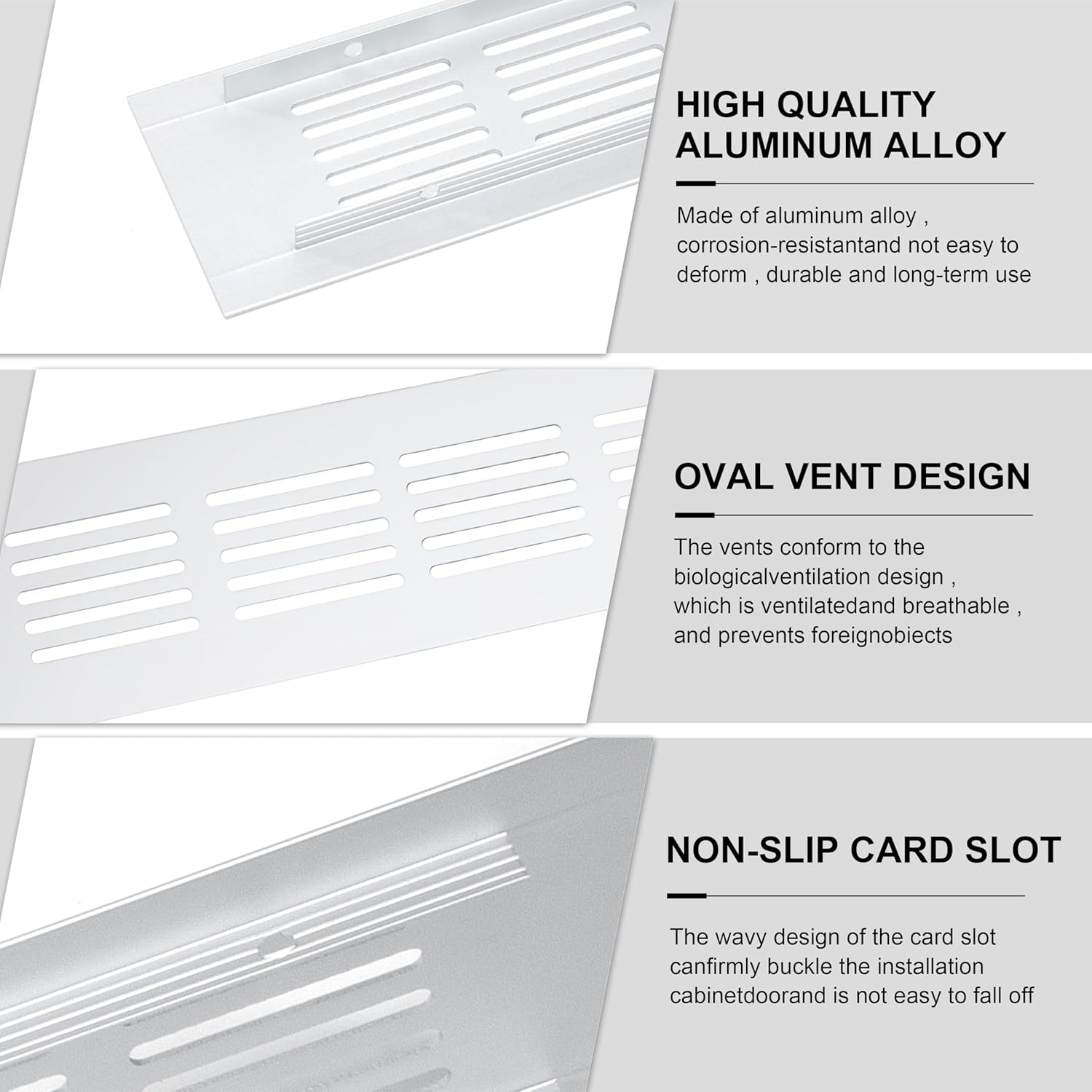 Kratka wentylacyjna aluminiowa z wkrętami do wentylacji szaf i pomieszczeń, 25 x 5 cm, srebrna, 4 sztuki - 2