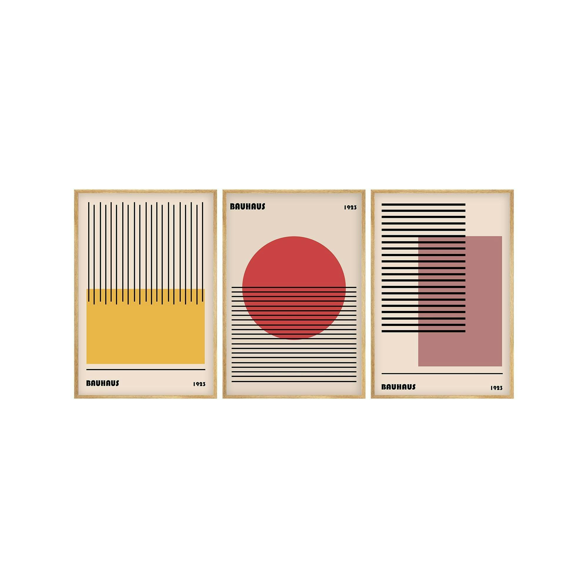 Tableau abstrait – style Bauhaus, cadre bois (lot de 3) - 2