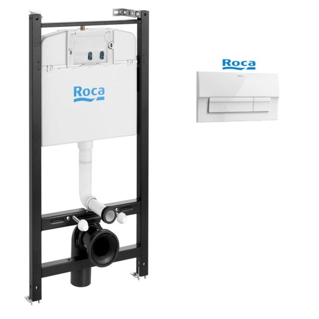 Roca Pack Active: bastidor con cisterna empotrada, pulsador blanco brillo New y anclajes (A89011001B)