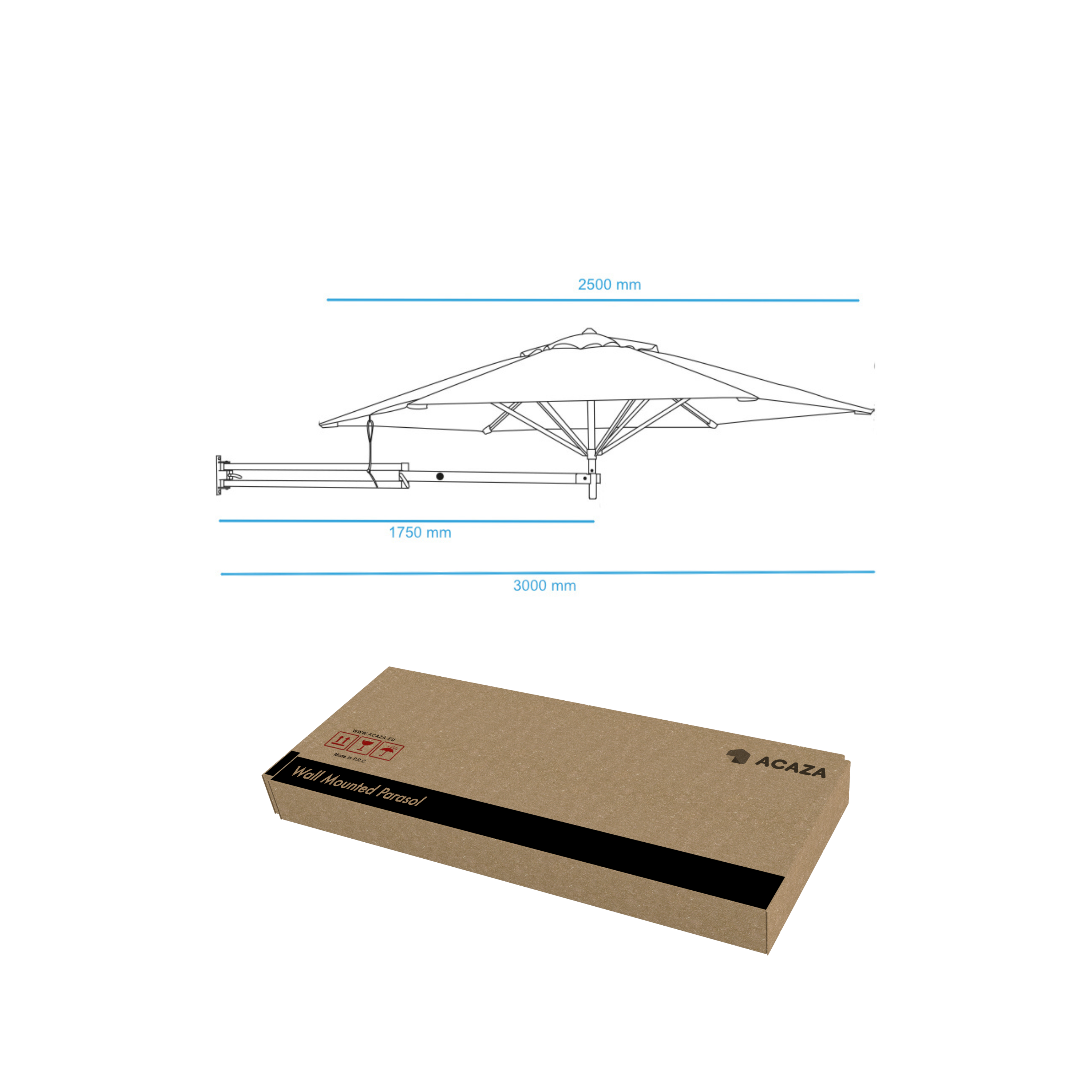 Parasol Mural Aluminium, Hexagonal 250 cm, Taupe - 7