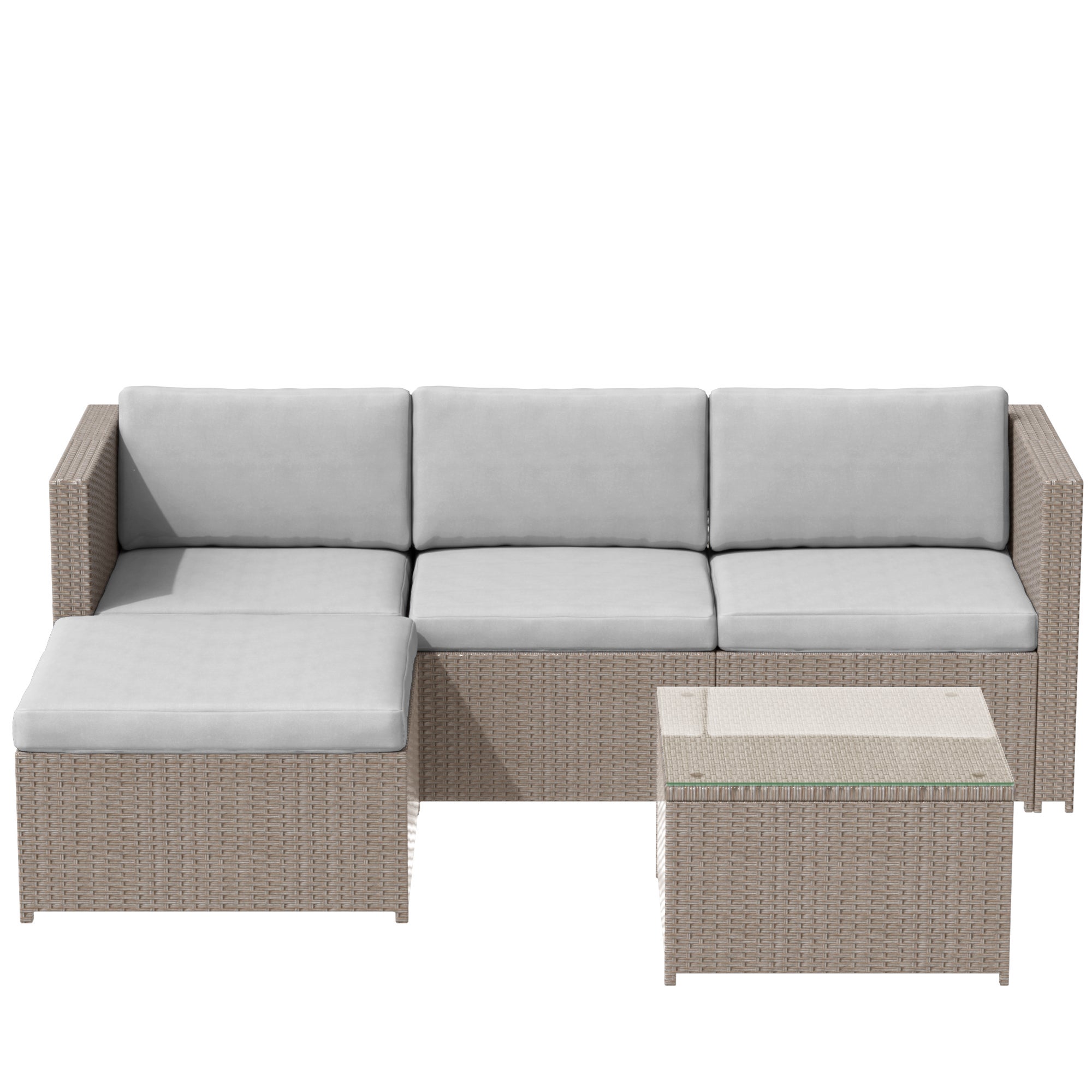 Salon de jardin en résine tressée - Canapé d'angle extérieur avec table basse - 4 places - Marron - 3