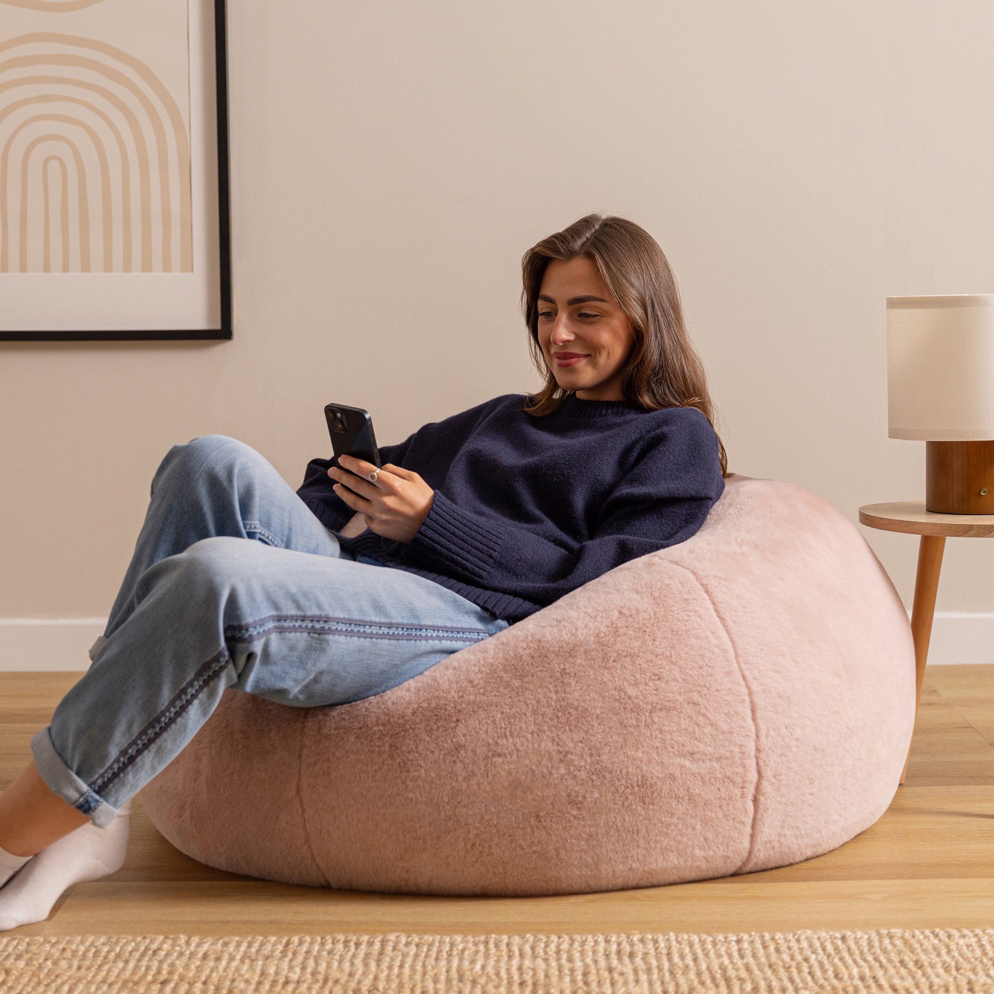 Pouf classique Icon en imitation fourrure luxueuse de lapin, rose, salon, chambre, 85x85cm, Made in Allemagne, Oeko-Tex® - 3