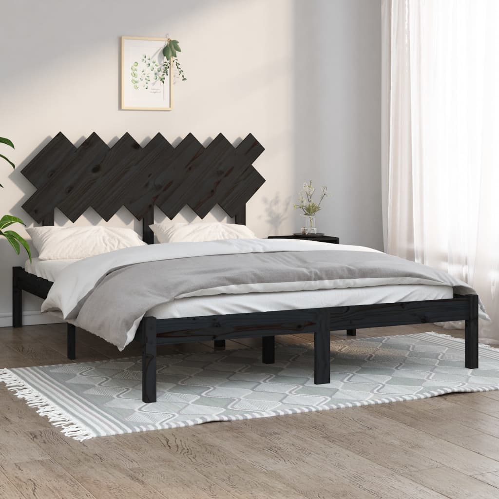 Łóżko Drewniane Czarne Rama Łóżka Ze Stelażem Drewniana Łóżko Do Sypialni Pokoju 140x190 cm