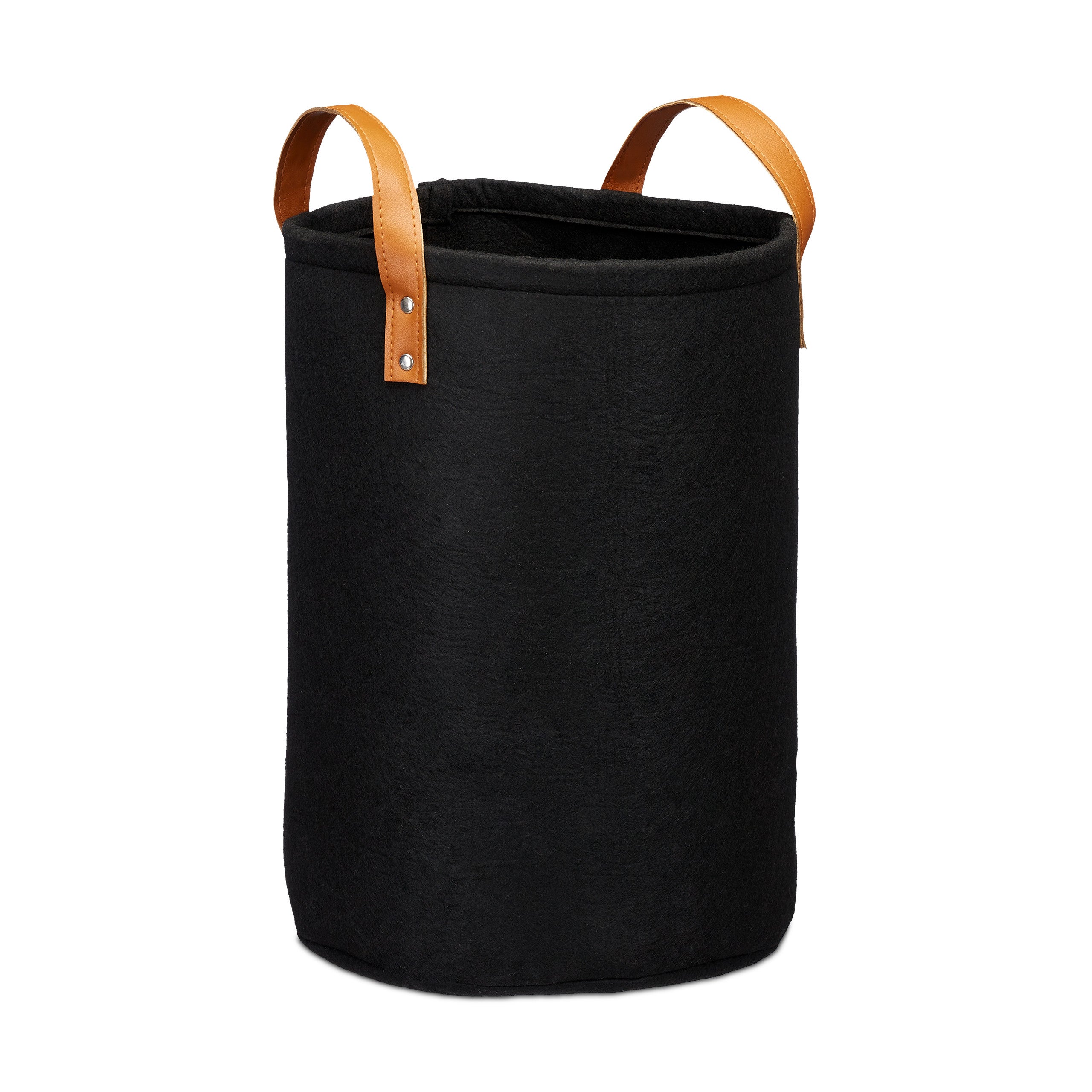 Panier à lessive en feutre, poignée, 28l corbeille de rangement chambres, bain,HxD45 x 30 cm,noir, Relaxdays - 8