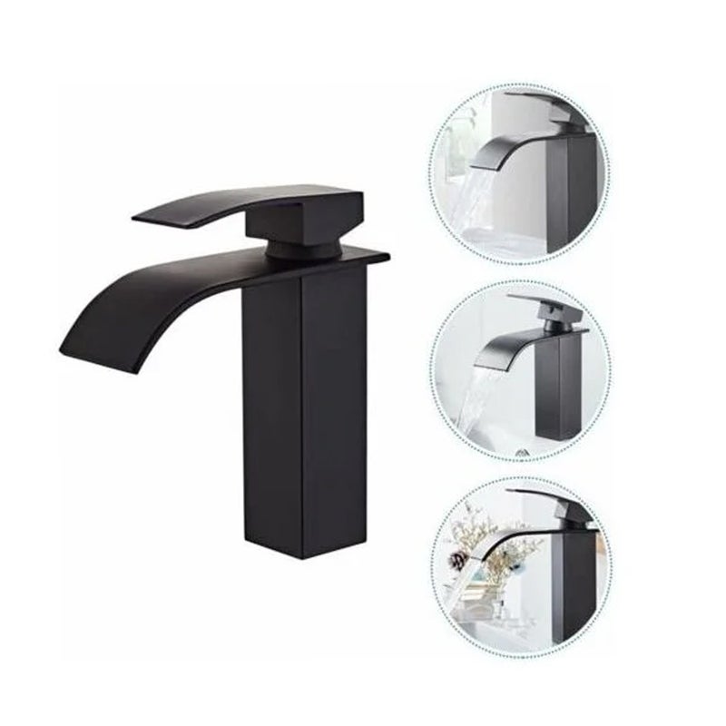 Bateria łazienkowa, bateria umywalkowa z ciepłą i zimną wodą, bateria umywalkowa z nowoczesnym wzorem wodospadu, trwały korpus zaworu z czarnej miedz