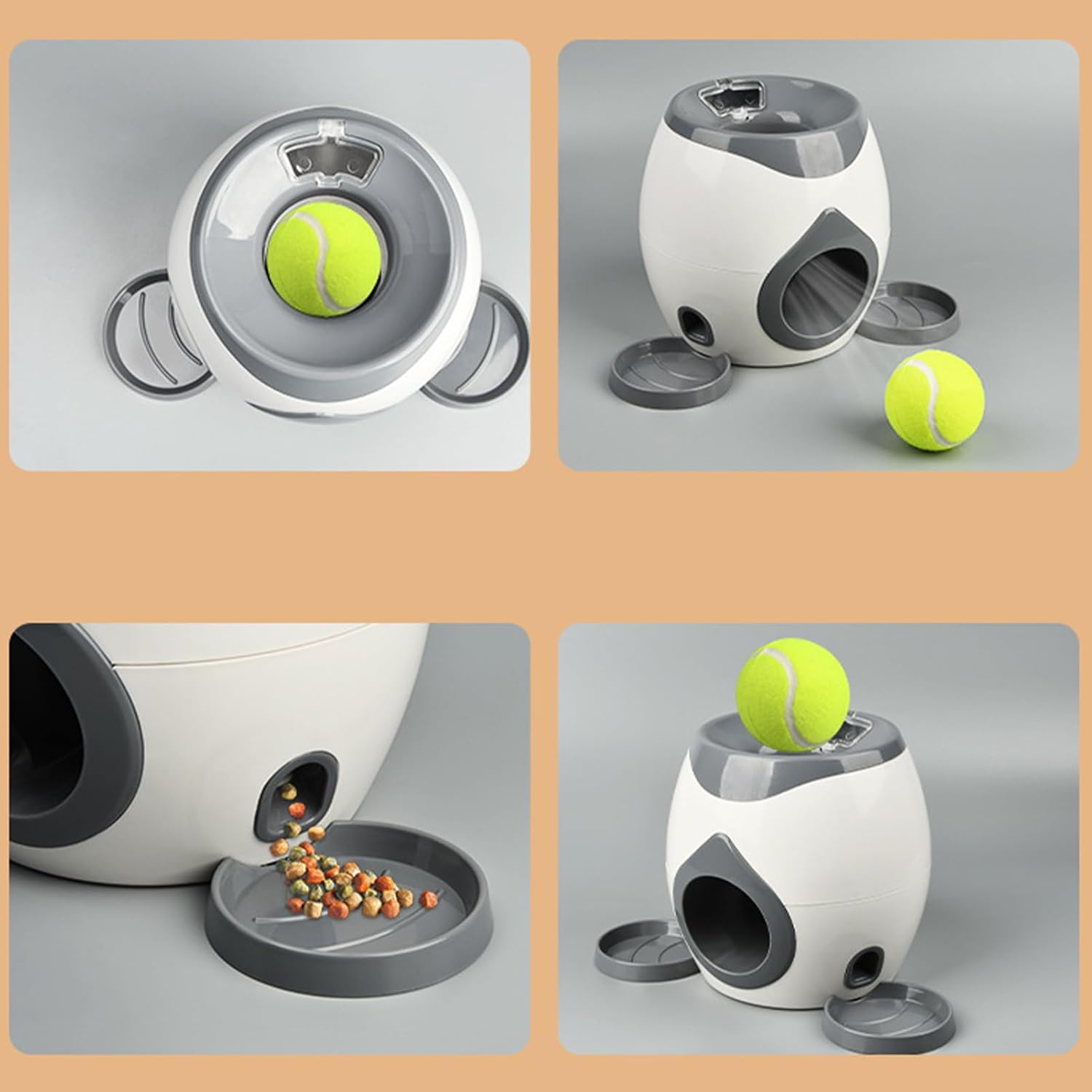 Lanzador automático de pelotas para perro, 2 pelotas de tenis, dispensador interactivo de alimentos, juguetes de exterior para perros - 4