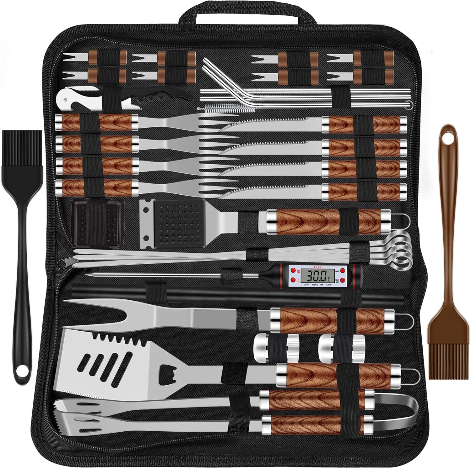 Kit Ustensiles Barbecue 18 Pièces - Set Complet Acier Inoxydable Avec Malette Et Sac Portable - Idéal Camping Et Grillades